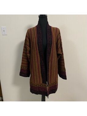 Cherry Lewis Cardigan women’s large Brown Wool Blend Long Line Open Front